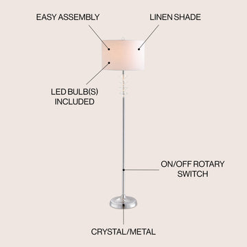 Mia 60.5" Crystal/Metal LED Floor Lamp - JONATHAN Y